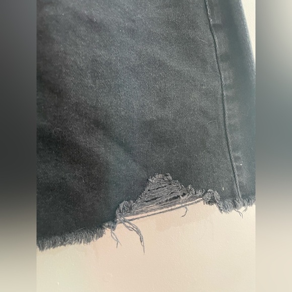 American Eagle Black Mini Jean Skirt Distressed Button-Fly - Picture 3 of 5